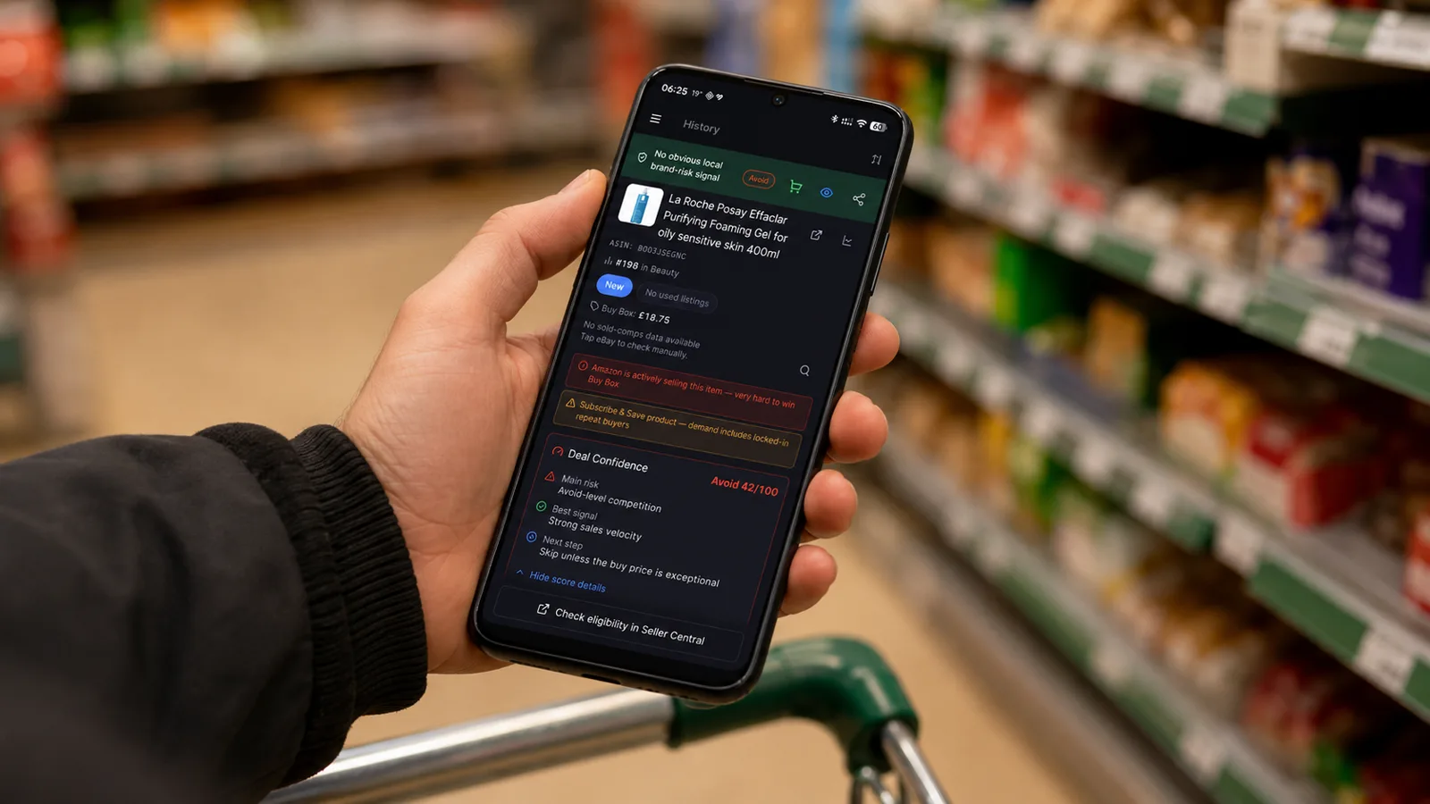 Axivelo showing an Avoid verdict for a product while shopping in-store